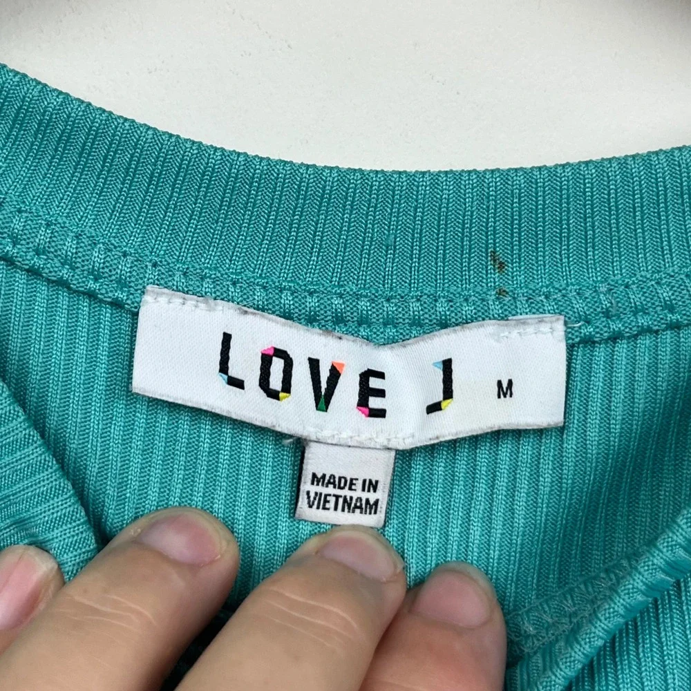 LOVE J Open Back Ribbed Crop Top M Teal Y2K Streetwear